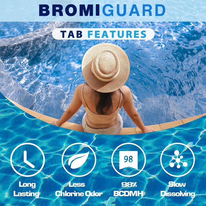 BROMIGUARD أقراص البروم لحمام السبا 1 رطل 4 أرطال 6 أرطال أقراص 1 بوصة أقراص برومينية معززة تقضي على البكتيريا والطحالب شعور بالماء الناعم بدون رائحة الكلور مطهر كيميائي (1 رطل) - Image 4
